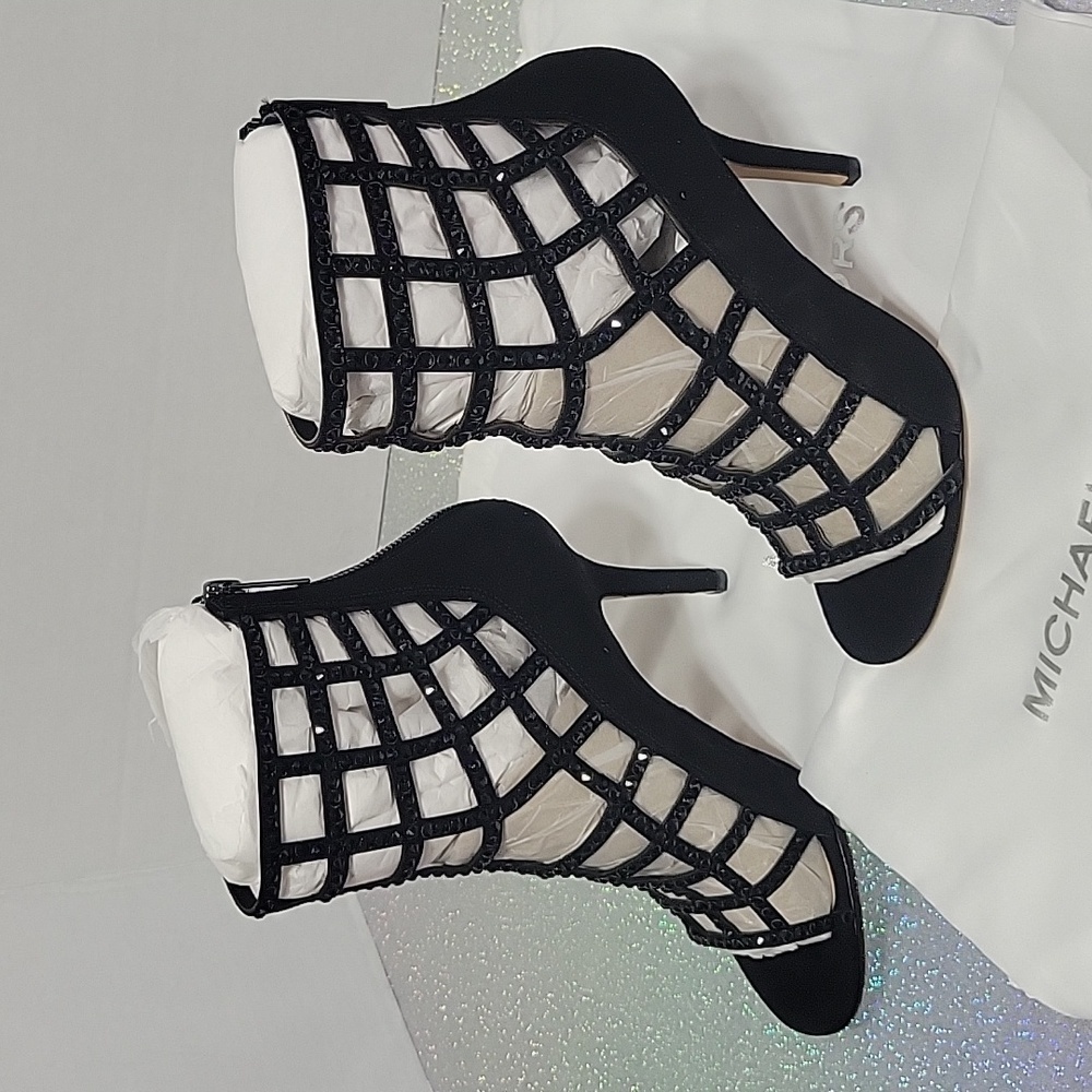 Michael Kors Kors Crystal Suede Cage Sandals Heels Rhinstone SZ:7.5 - Picture 4 of 8
